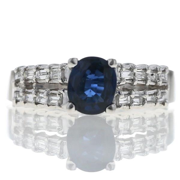 K18WG ホワイトゴールド リング サファイア ダイヤモンド オーバル