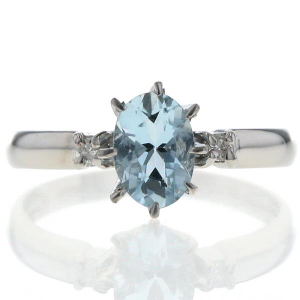 Pt900 プラチナ リング アクアマリン ダイヤモンド 0.05ct オーバル
