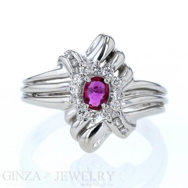 Pt900 プラチナ リング ルビー 0.27ct ダイヤ 0.19ct 取り巻き クロス 