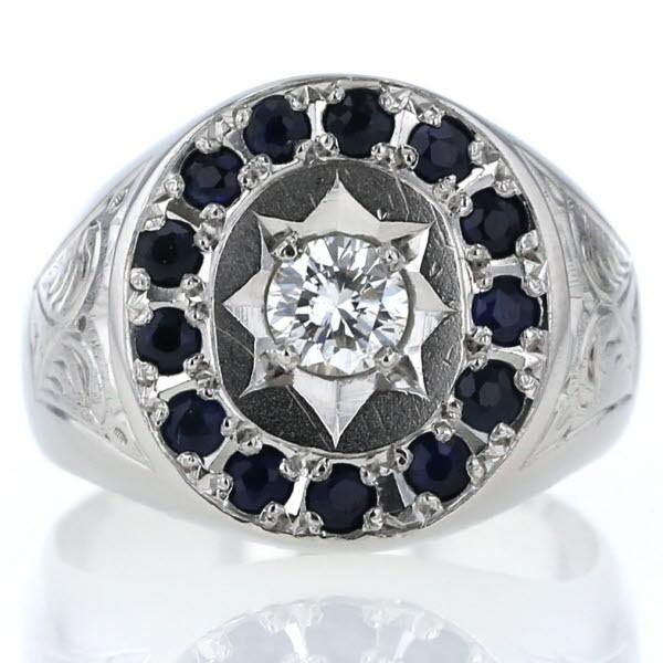 Pt900 プラチナ リング ダイヤモンド 0.27ct サファイア 印台 後光留め 