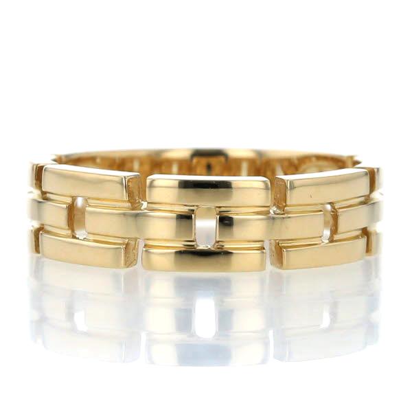 K18YG イエローゴールド リング ブロック レンガモチーフ 鎖 チェーン