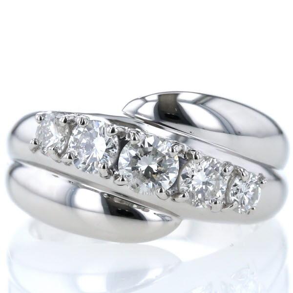 値下げ Pt900 プラチナ リング ダイヤモンド 1.00ct 5粒 3連 斜め  