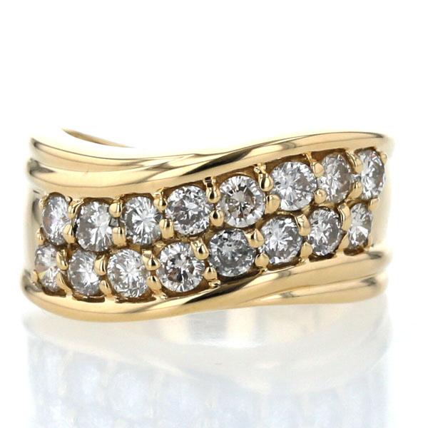 値下げ K18YG イエローゴールド リング ダイヤモンド 1.08ct 二文字 二 