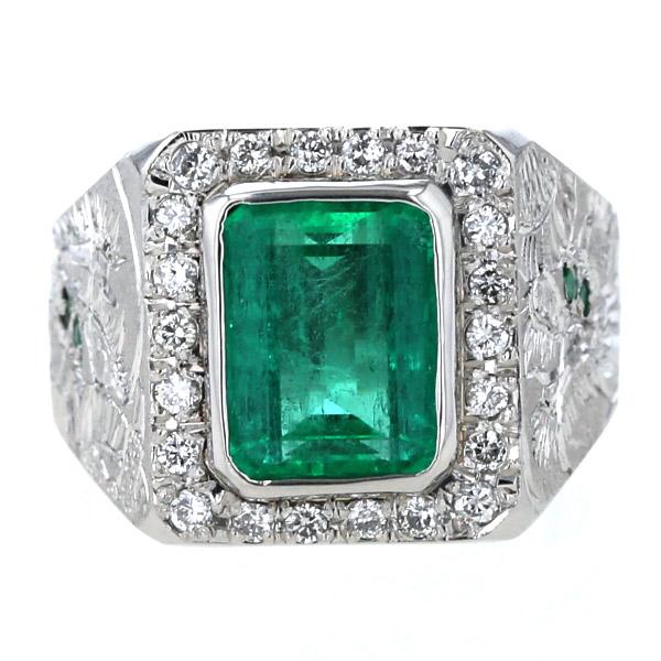 Pt900 プラチナ リング エメラルド3.40ct ダイヤモンド0.36ct