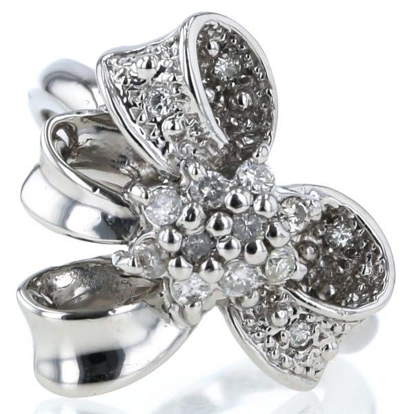 Pt900 プラチナ リング ダイヤモンド0.22ct リボン 花 フラワー