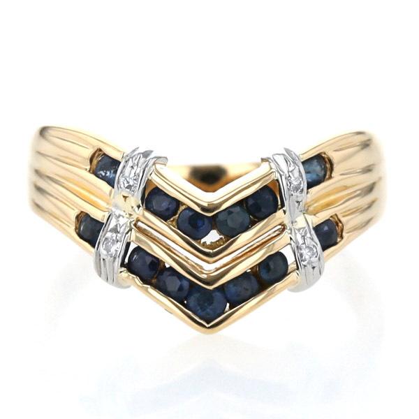 K18YG Pt900 コンビ リング サファイア0.41ct ダイヤモンド0.02ct