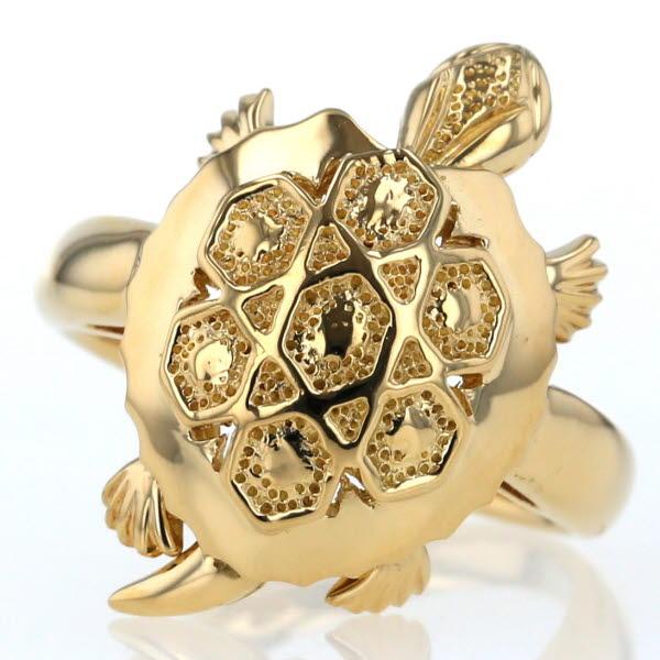 K18YG イエローゴールド リング 亀 タートル モチーフ アニマル 動物