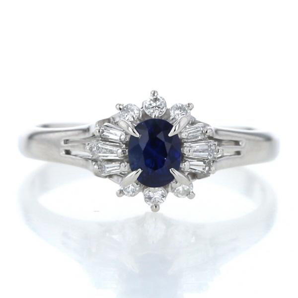 Pt900 プラチナ リング サファイア0.47ct ダイヤモンド0.24ct バゲット