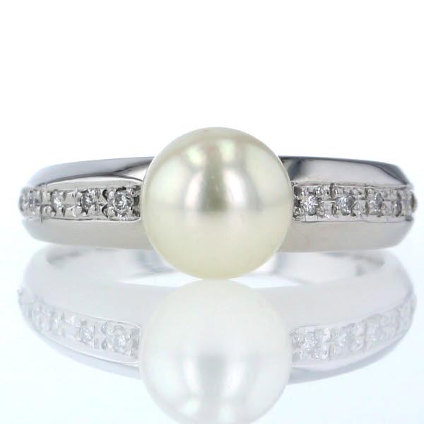 Pt900 プラチナ リング パール 真珠7.5mm ダイヤモンド0.05ct 10粒  
