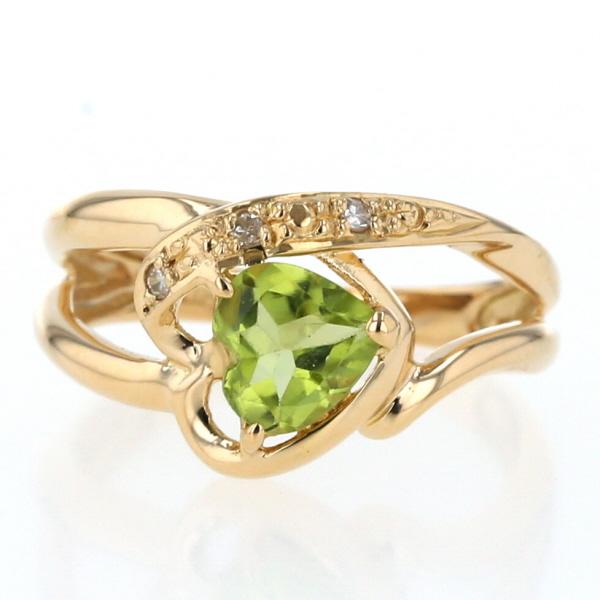K18YG イエローゴールド リング ペリドット ダイヤモンド ハート  