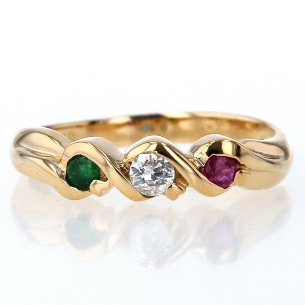 K18YG イエローゴールド リング ルビー 0.08ct エメラルド 0.06ct  