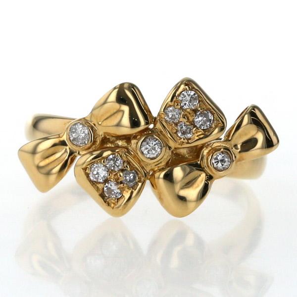 K18YG イエローゴールド リング ダイヤモンド 0.15ct 3連 リボン 指輪