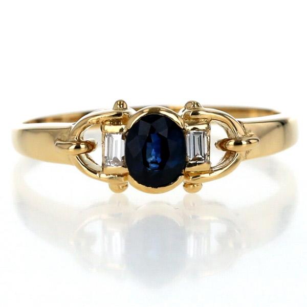 K18YG イエローゴールド リング サファイア 0.60ct ダイヤモンド 0.09  