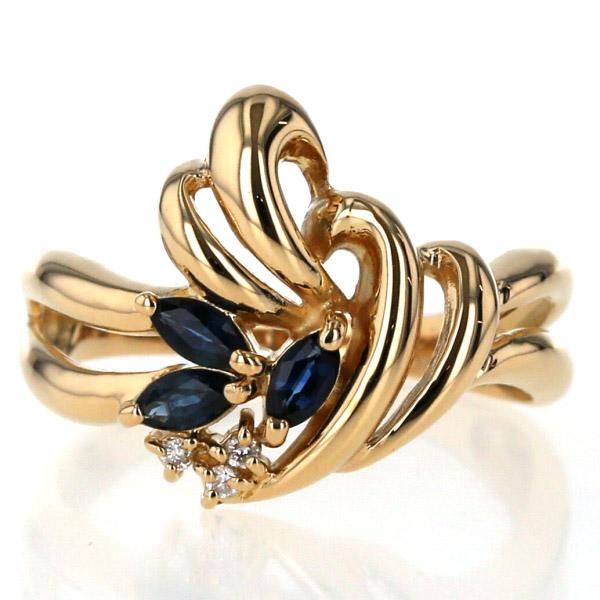 値下げ K18YG リング サファイア 0.33ct ダイヤモンド 0.02ct マーキス  