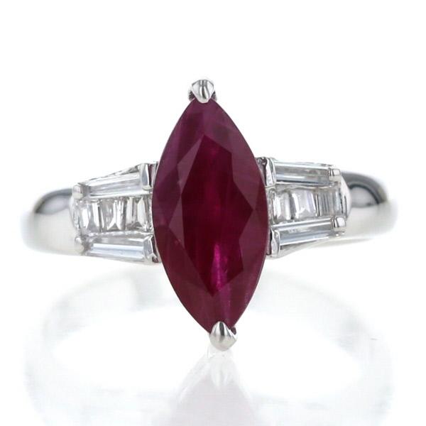 Pt900 プラチナ リング ルビー 2.02ct ダイヤモンド 0.24ct マーキス  