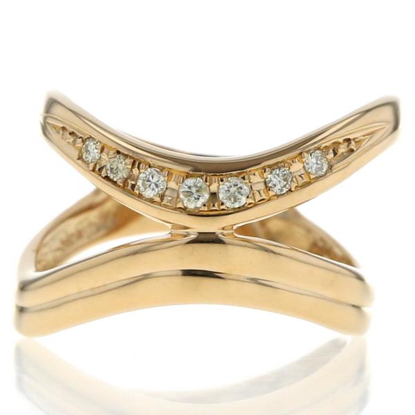 K18YG イエローゴールド リング ダイヤモンド 0.094ct 2連 ウェーブ