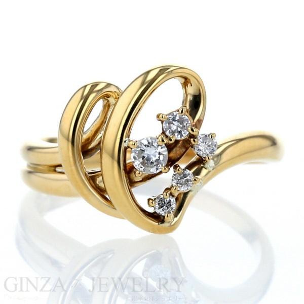 ungaro K18 イエローゴールド ダイヤモンド 0.20ct リング ウェーブ