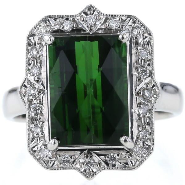 Pt900 プラチナ リング グリーントルマリン5.71ct ダイヤモンド0.13ct 