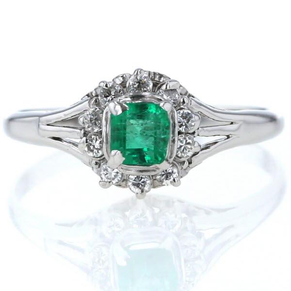 値下げ Pt900 プラチナ リング エメラルド0.28ct ダイヤモンド 