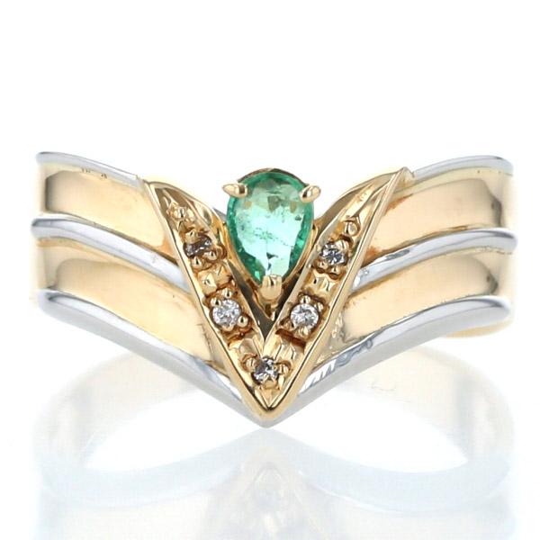 pt900 V字エメラルド ダイヤモンド リング プラチナ-