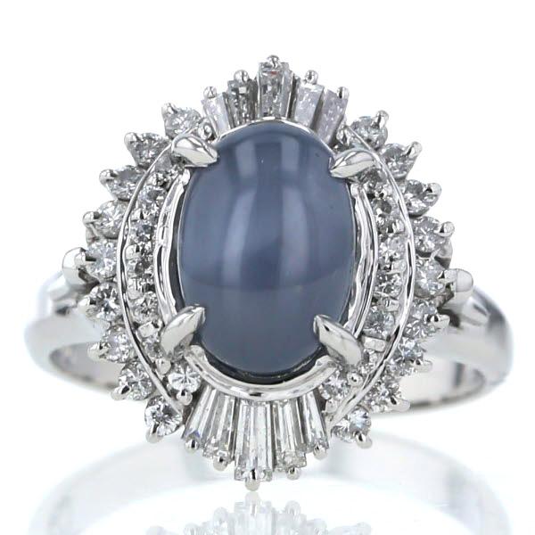 サファイアPt900 11号ダイヤリング指輪カボッション