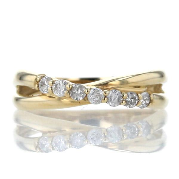 K10YG イエローゴールド リング ダイヤモンド0.16ct 7粒 2連 クロス  