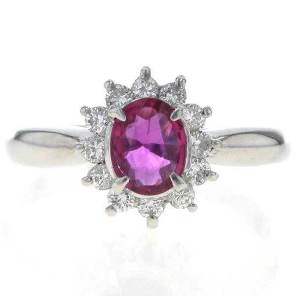 Pt850 プラチナ リング ルビー 0.62ct ダイヤモンド 0.27ct オーバル
