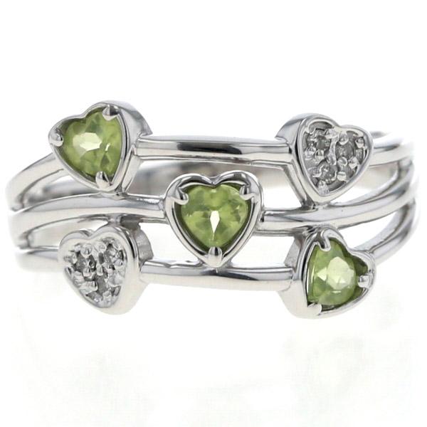 K18WG ホワイトゴールド リング ペリドット ダイヤモンド 0.03ct