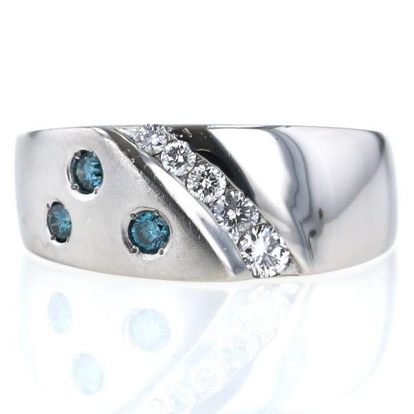 Pt900 プラチナ リング ダイヤモンド 0.31ct ブルーダイヤモンド 斜め  