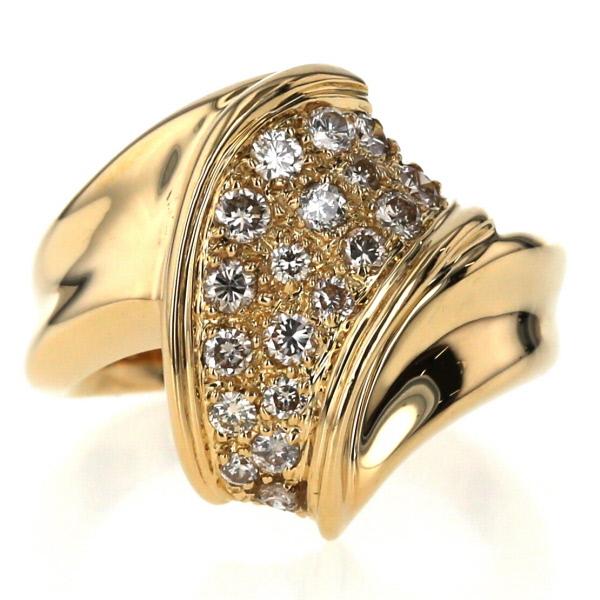 K18YG イエローゴールド リング ダイヤモンド 0.51ct パヴェ 大ぶり  