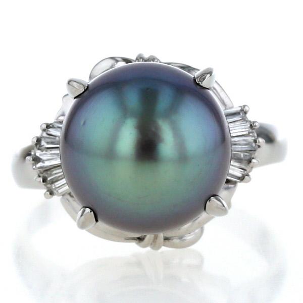Pt900 プラチナ リング 黒蝶真珠 11.7mm ダイヤモンド 0.18ct ブラック 