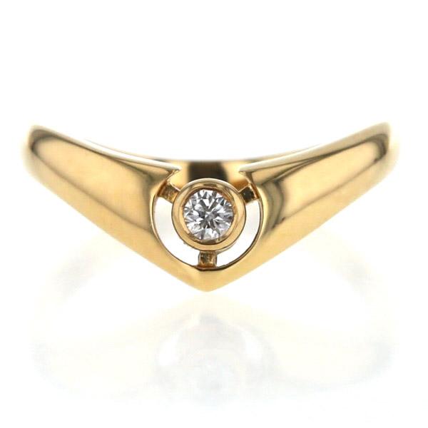 K18YG イエローゴールド リング ダイヤモンド 0.10ct 一粒 V字  