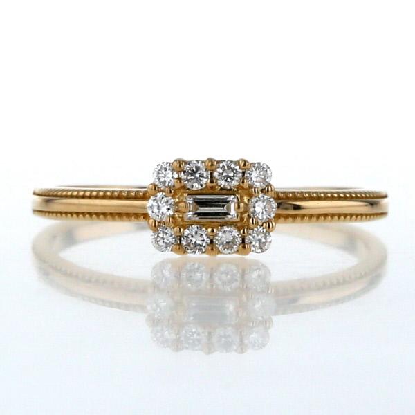 K18YG イエローゴールド リング ダイヤモンド 0.03ct/0.12ct バケット 