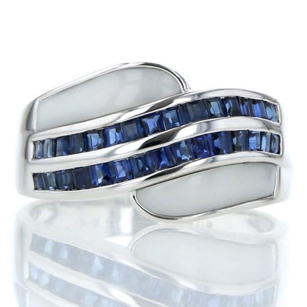 K18WG ホワイトゴールド リング サファイア1.05ct 珊瑚 サンゴ  