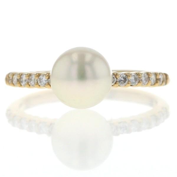 K18YG イエローゴールド リング 真珠 7.1mm ダイヤモンド 0.20ct