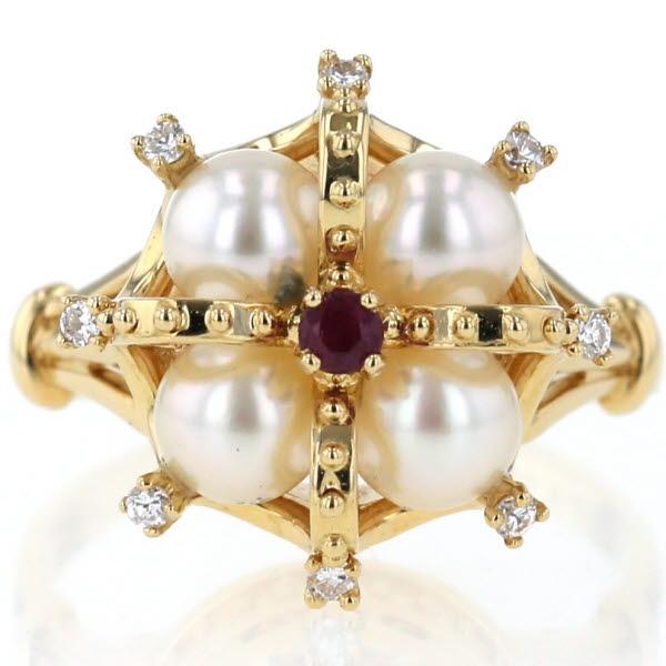 値下げ K18YG イエローゴールド リング ルビー0.07ct ダイヤモンド0.08  