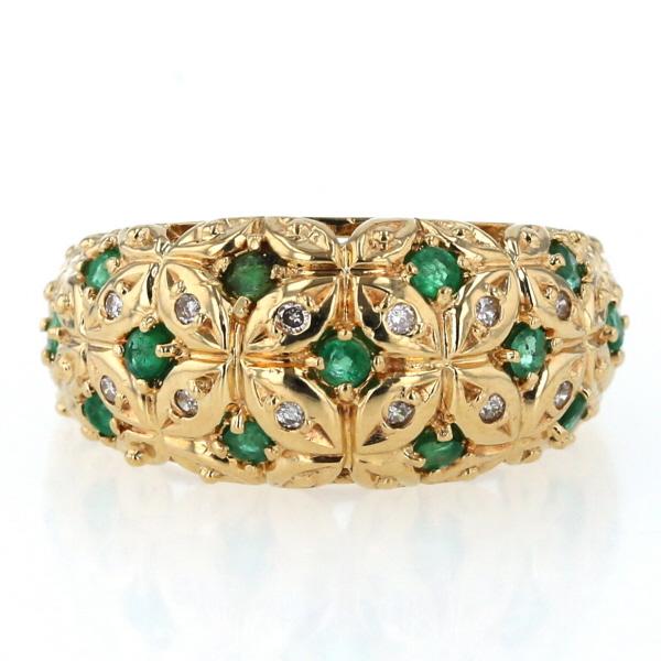 K18YG イエローゴールド リング エメラルド0.41ct ダイヤモンド0.08ct  