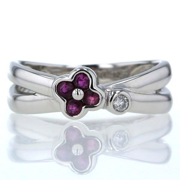 Pt850 ルビー0.65ctとダイヤモンド0.29ctのフラワーリング Pt850 プラチナ リング ルビー0.24ct ダイヤモンド0.04ct 花 フラワー