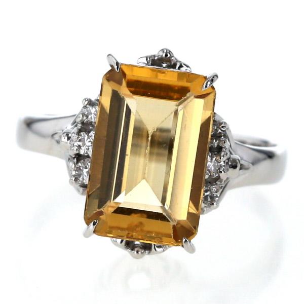 Pt900 プラチナ リング イエロートパーズ 3.73ct ダイヤモンド 0.09ct