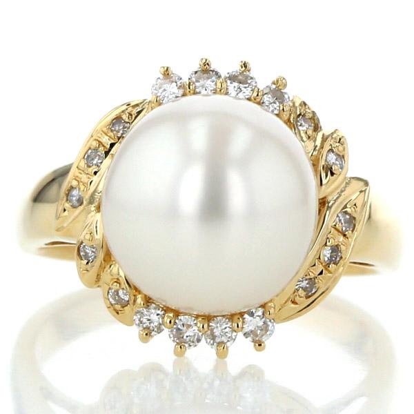 K18YG イエローゴールド リング パール 南洋真珠 11.0mm ダイヤモンド  