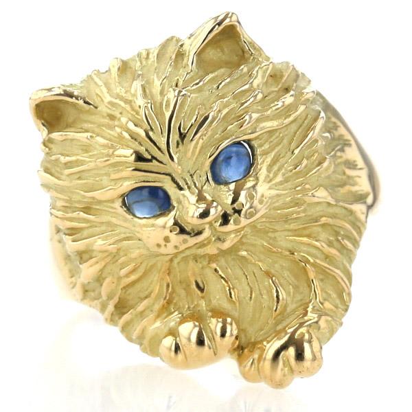 K18YG イエローゴールド リング サファイア 0.17ct 猫 キャット 動物 