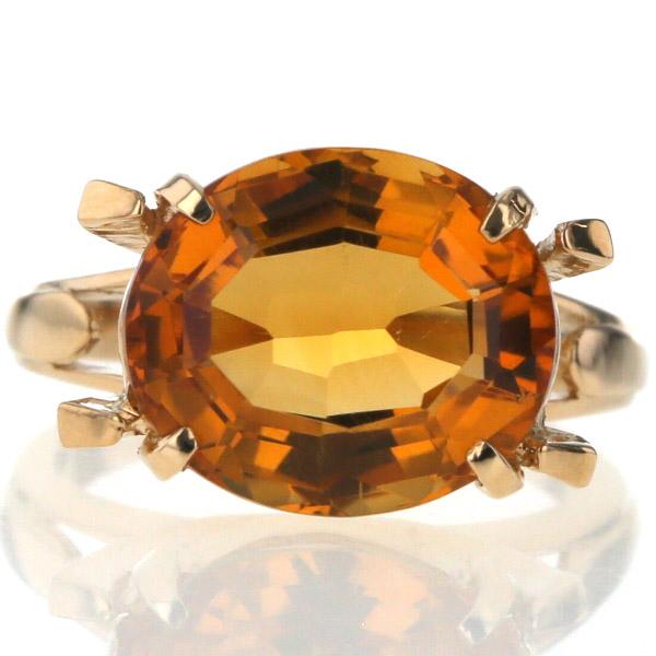 K18YG イエローゴールド リング シトリン 一石 大粒 オーバル 4ツ爪