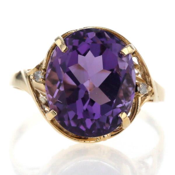 ☆*☆様 12号アメジストリングk14 K14YG イエローゴールド リング アメジスト ダイヤモンド オーバル