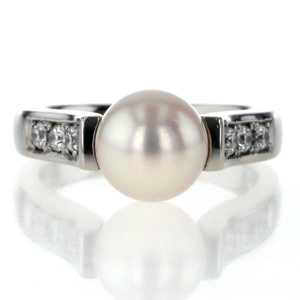 Pt900 プラチナ リング アコヤ真珠 8.5mm ダイヤモンド 0.21ct