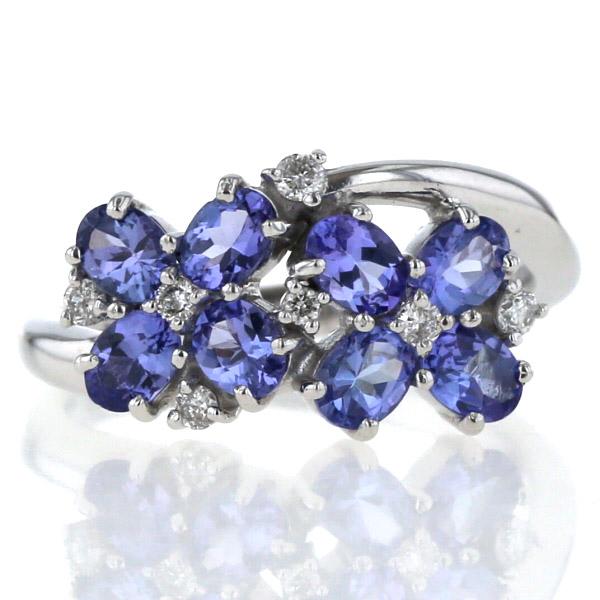 K18WG ホワイトゴールド リング タンザナイト 1.35ct ダイヤモンド 