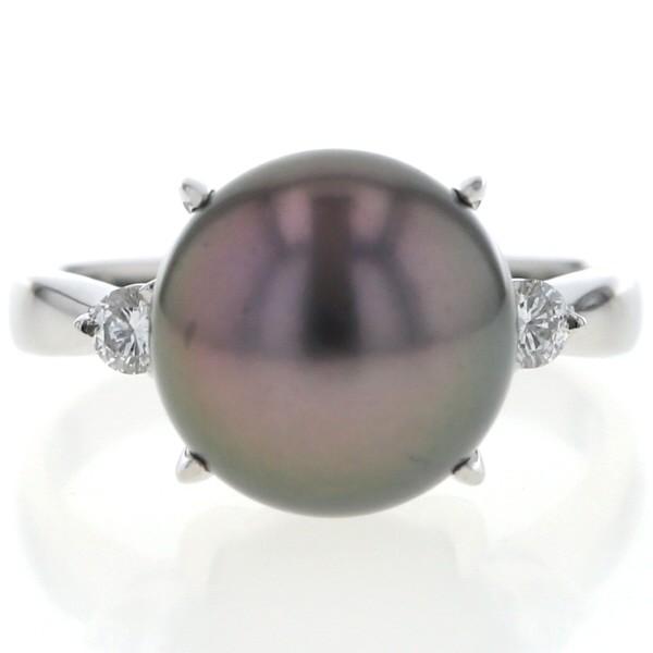 【美品】黒喋真珠ダイヤモンド付きリング（11mm）PT900プラチナ　指輪 Pt900 プラチナ リング ブラックパール 黒蝶真珠 11.3mm ダイヤモンド