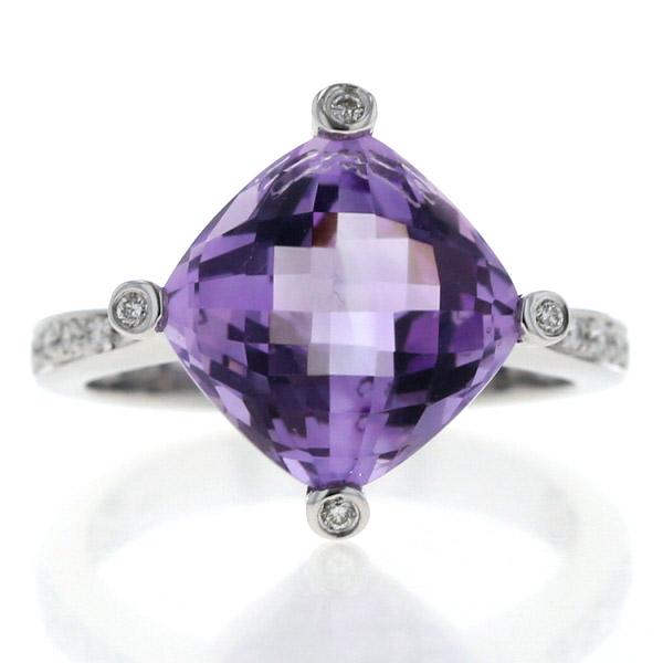 K18WG ホワイトゴールド リング アメジスト ダイヤモンド スクエア