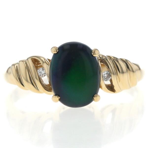 K18YG イエローゴールド リング ブラックオパール ダイヤモンド