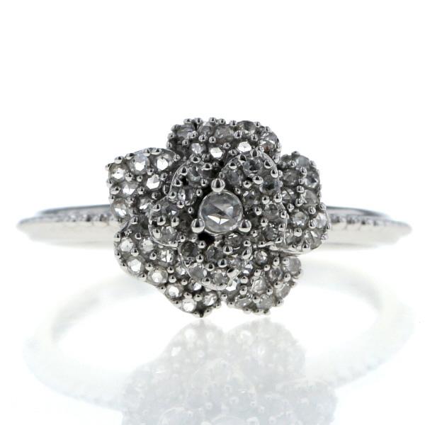K18WG ホワイトゴールド リング ダイヤモンド 0.30ct ローズカット 花 