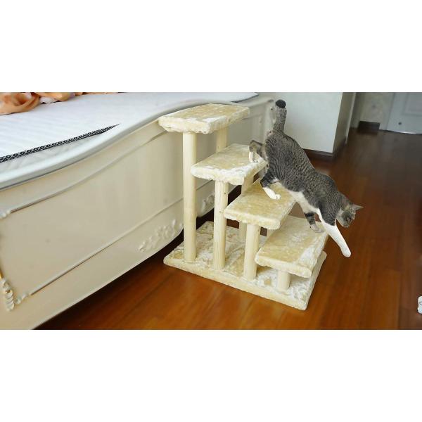 定番から日本未入荷 純木 犬 ステップ 猫の階段 階段 ペット階段4段ペットはしご猫犬簡単階段高ベッドとソファのための取り外し可能なカーペット しんり ソファ